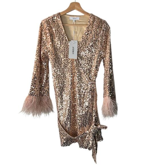 New Women’s Likely Bridges Dress With Ostrich Feathers Size 2 - Picture 2 of 11